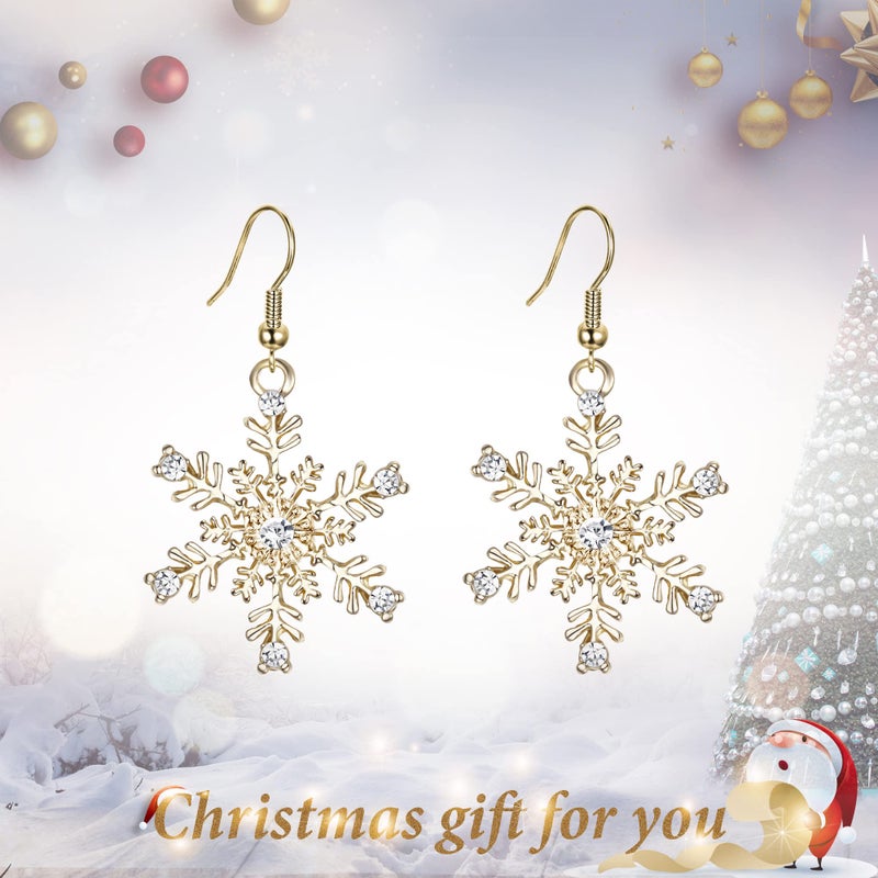 EVER FAITH Women's Austrian Crystal Winter Party Snowflake Pierced Hook Dangle Earrings Clear Gold-Plated-Base - Image 2